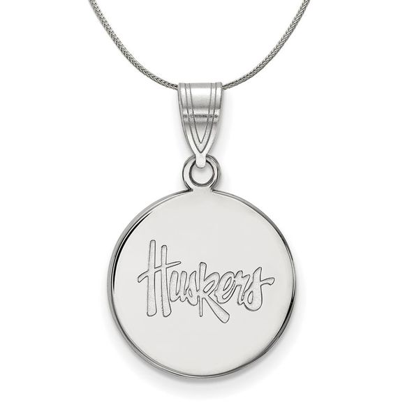 Sterling Silver U. of Nebraska Medium Huskers Disc Necklace - 16 In